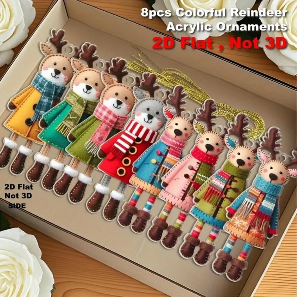 8 штук Разноцветные Рождественские Олени Деревянные Подвески-Украшения, Подвесные Украшения для Рождественской Елки, Праздничные Украшения для Вечеринки