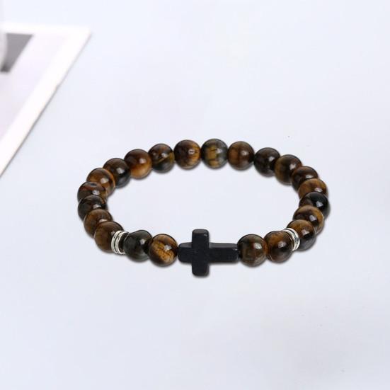 Браслет-крест для мужчин и женщин, браслет-крест из бисера из камня, эластичный браслет из камня, религиозный браслет, ювелирные изделия, подарки для христиан