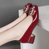 Round Toe Genuine Leather Women's Flats - Chunky Heel, Shiny Patent, Wide Fit, Soft Leather, Spring/Summer Collection