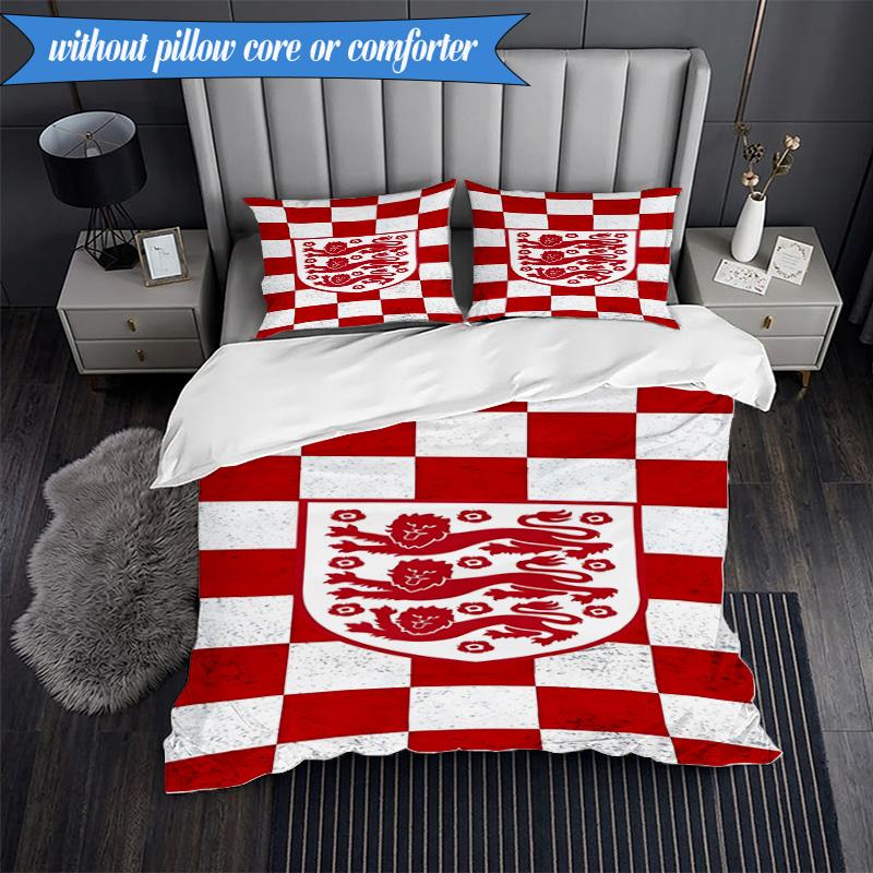 3PCS England Football Crest Printed Soft Bedding Set,Including 1pc Duvet Cover And 2pcs Pillowcases Perfect for Bedroom, Dormitory, Fan gift