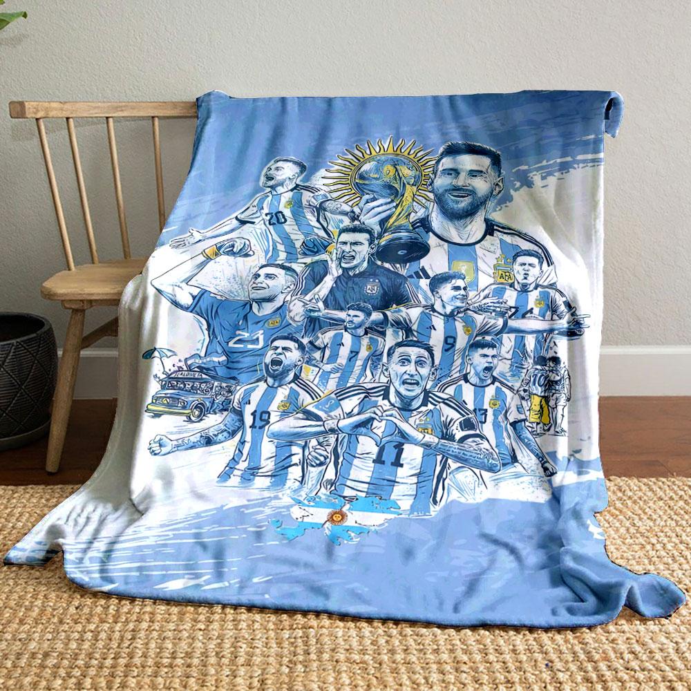 Illustration of soccer players in Argentina jerseys celebrating victory. for all seasons blanket lunch break throw gift