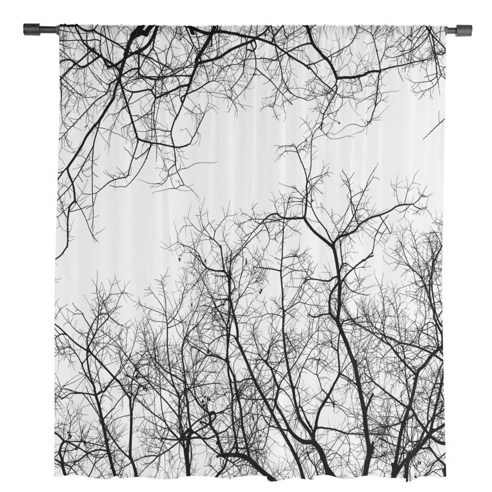 Черно-белые ветки прозрачные шторы для спальни гостиная украшение окна занавеска для кухни тюль вуаль органза шторы