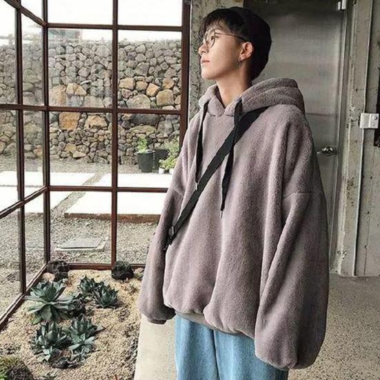 Толстовка с капюшоном на шнурке, с длинными рукавами, эластичными манжетами, плотная, теплая, однотонная, двусторонняя плюшевая, унисекс, Осень-Зима