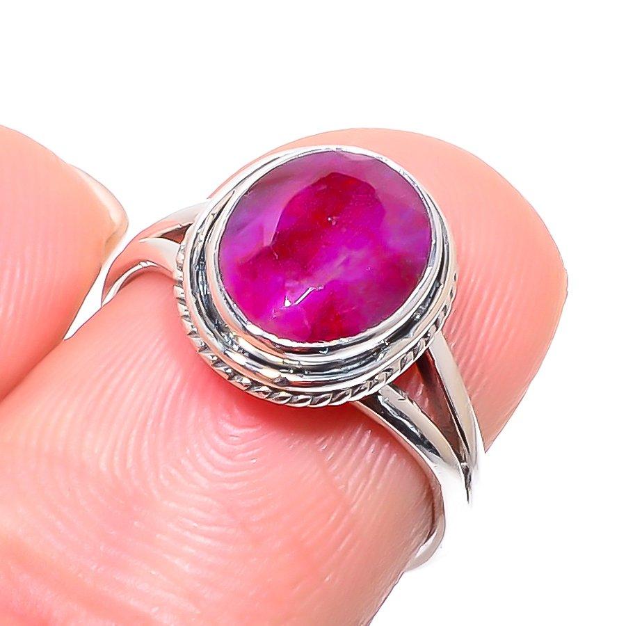 Красный Рубин(Смоделированный) Кольцо из серебра 925 пробы с драгоценными камнями ручной работы S.6 Q5H00