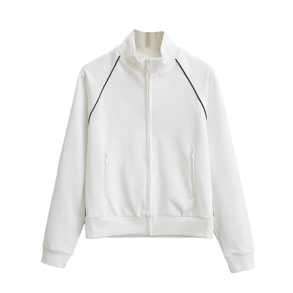 Женская спортивная куртка с воротником-стойкой и молнией, повседневная, короткая, кардиган с длинным рукавом