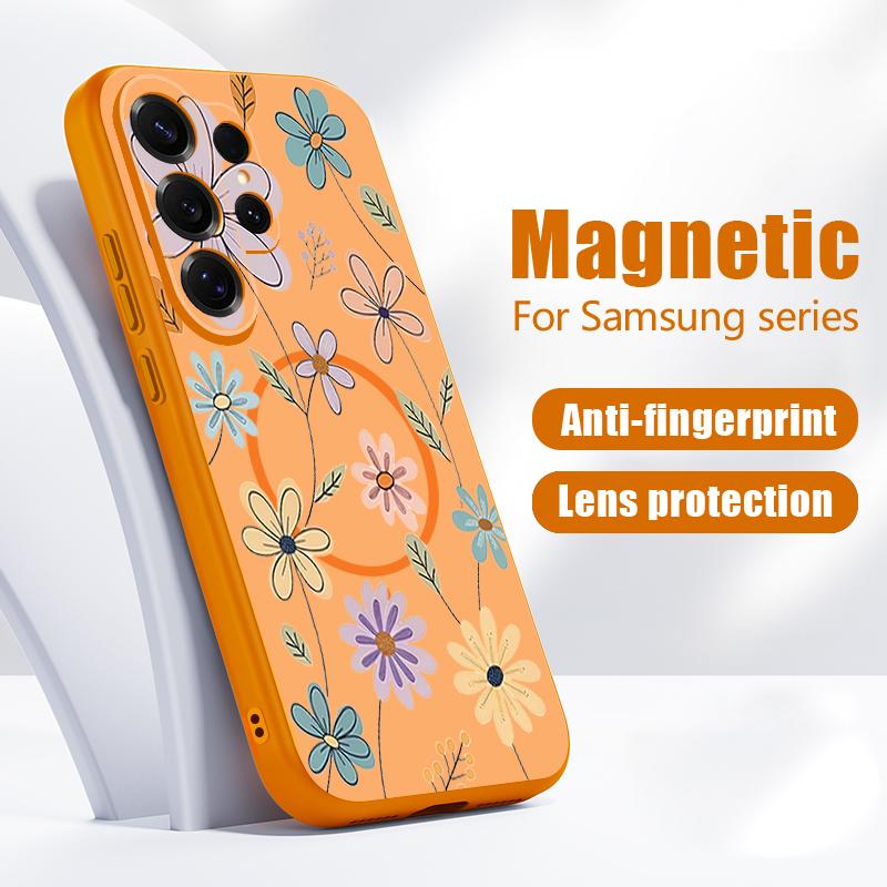 Чехол с цветочным узором «Лавандовый Пион Роза» для Samsung Galaxy S26 Ultra S25 Edge S24 Plus S23 FE S22 A17 A54 A55 A56 A57 5G Магнитный Для Magsafe Чехол
