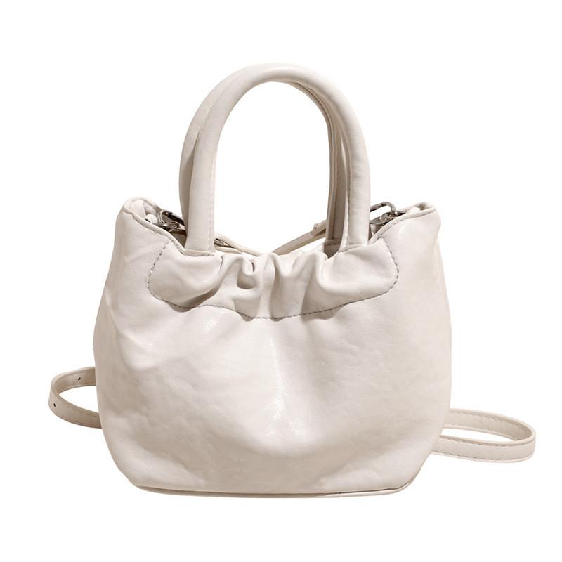 Pleated Design Pu Shoulder Bag Women Minimalist Solid Color Magnetic Closure