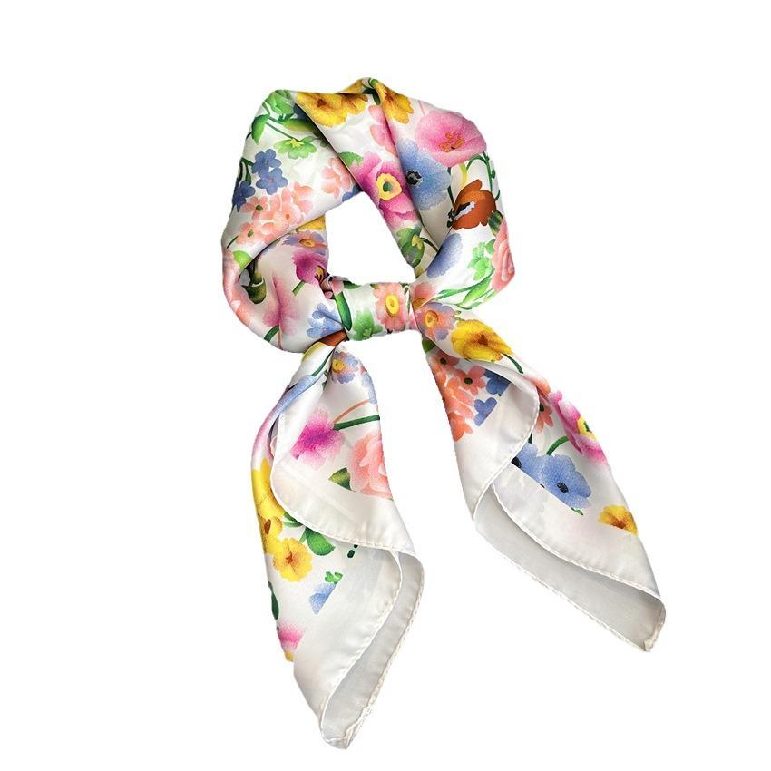 Цветной шелковый шарф с цветочным узором, милый квадратный шарф, женский шарф, имитация шелкового шарфа для защиты шеи, украшение для путешествий, защита от солнца