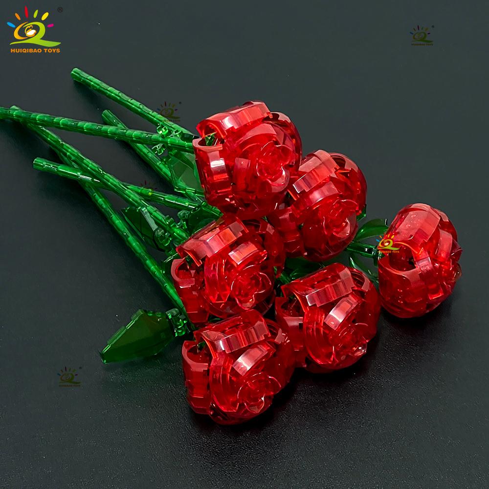 HUIQIBAO MOC Модель Цветка Розы Строительные Блоки DIY Вечный Букет Наборы Кирпичей Игрушка Для Детей Девочки Украшение Дома Новогодний Подарок