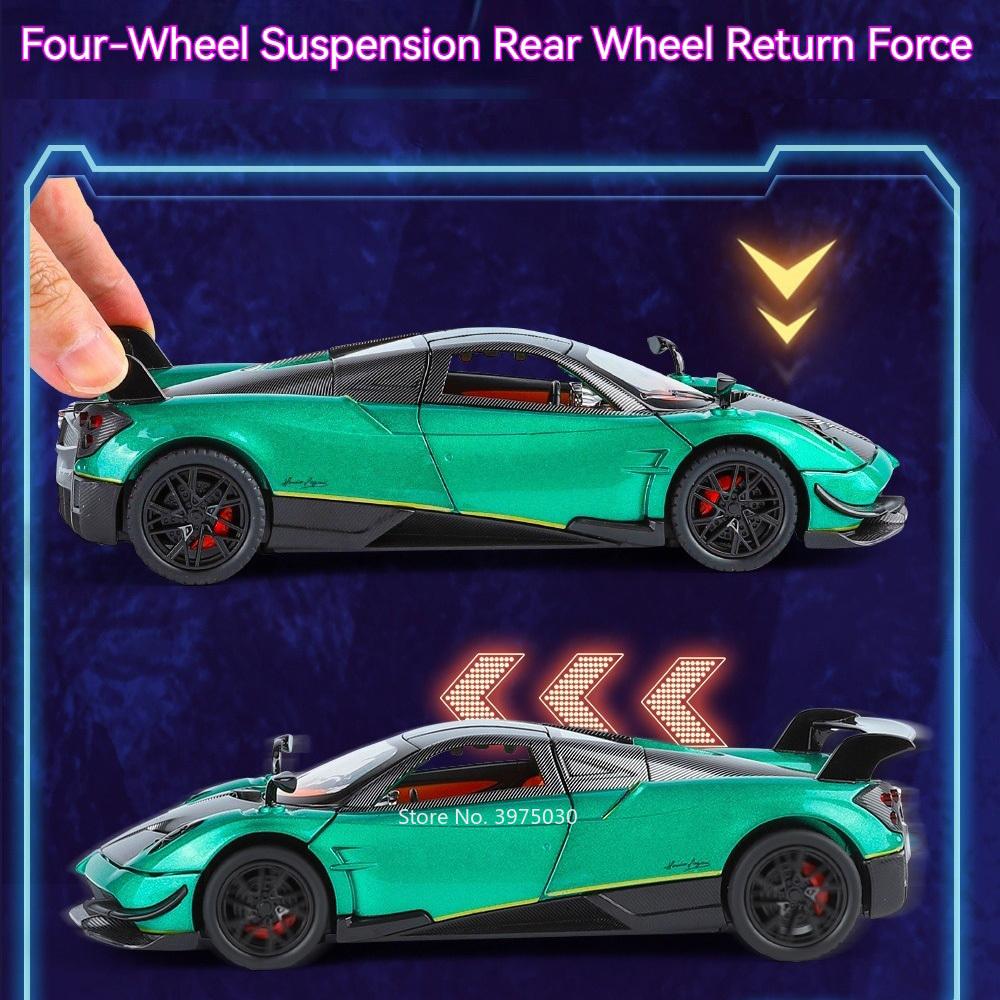 1:Масштаб 24 Pagani Huayra Bc Модели Игрушечные Машинки Свет Музыка Суперкар Резиновые Шины Спортивный Автомобиль Колесо Оттянуть Назад Транспортное Средство Подарок Для Детей Взрослых