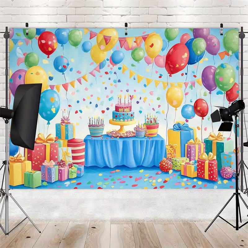 2D Rainbow Confetti Happy Birthday Backdrop Banner for Children Party Supplies