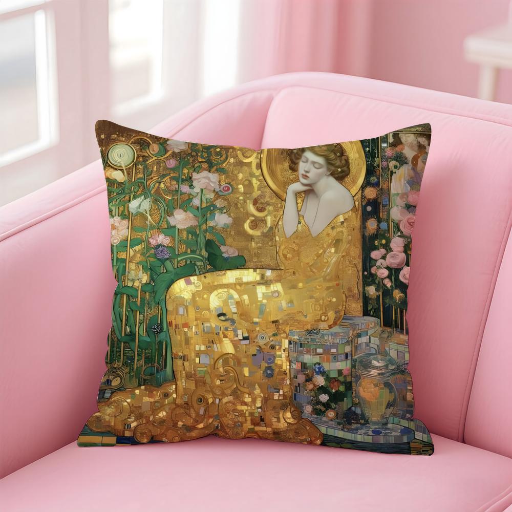 Art Gorgeous GGustav KKlimt Oil Painting Cushion Cover Pillow Case Soft Skin Friendly Fabric Comfort Concealed Zipper