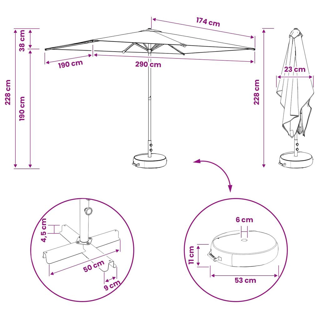 Garden Umbrella with Base 200 x 300 cm Polyester Rectangular
