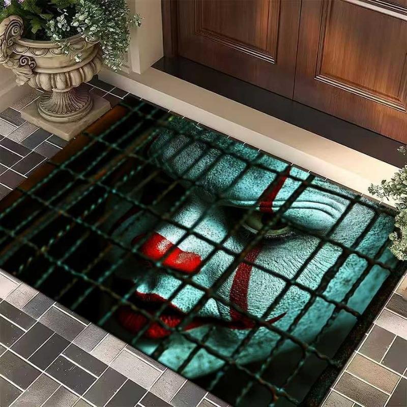 Halloween Clown Horror Theme Doormat Manhole Cover Design Entryway Anti Slip Mat Halloween Decor Personalized Rug