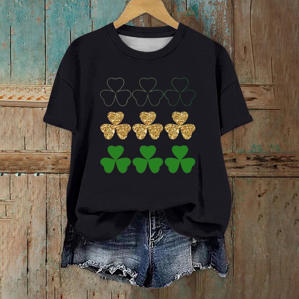 Женская мода повседневная с заниженной линией плеча короткая St. Футболка с круглым вырезом и принтом ко Дню Святого Патрика