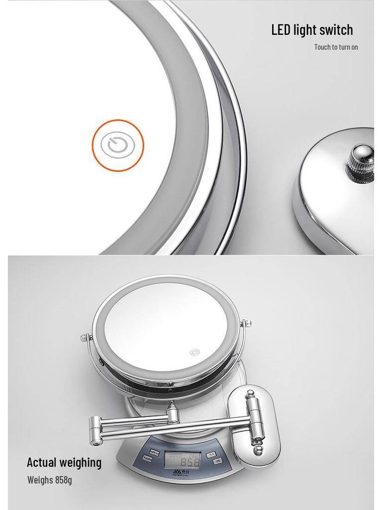 8-Inch Double-Sided LED Makeup Mirror: Wall-Mounted, Folding, Retractable, Lighted, Magnifying, Rechargeable Bathroom Vanity Mirror.