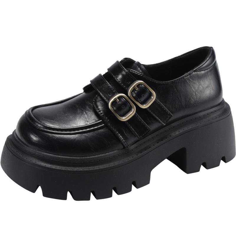 Французские туфли в стиле ретро с круглым носком на толстом каблуке и платформе, женские кожаные туфли 2025 года, новые осенние универсальные туфли с юбкой, увеличивающие рост