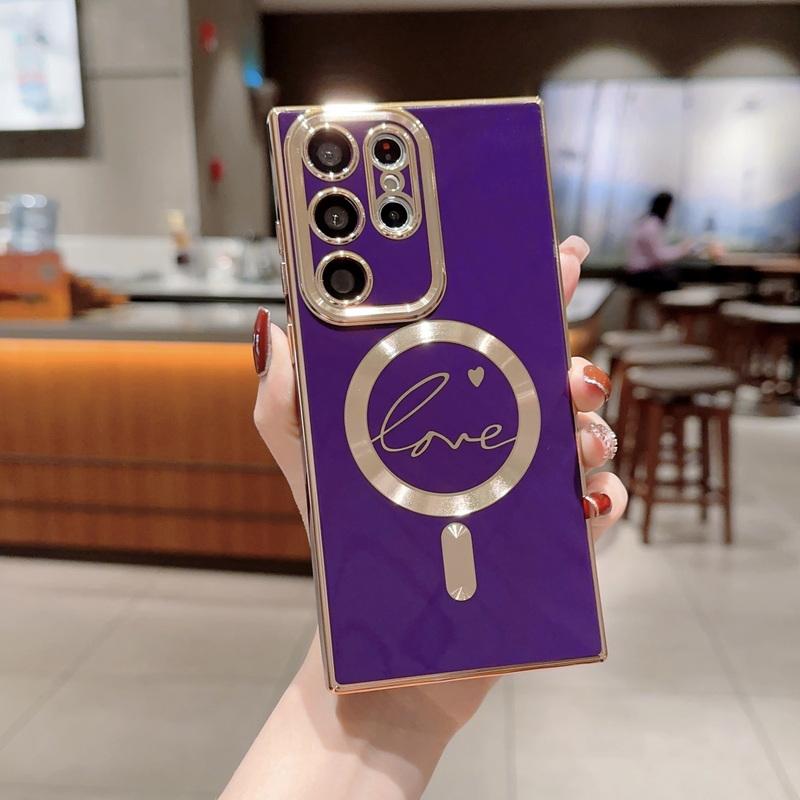Цветное покрытие с узором «Любовь» Магнитный чехол для Samsung Galaxy и iPhone - Ударопрочный и совместимый с зарядкой