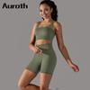 Auroth 2 Piece Workout Outfit Women Seamless Sport Set Blackless Bra Fitness Short Pants Yoga Sportswear