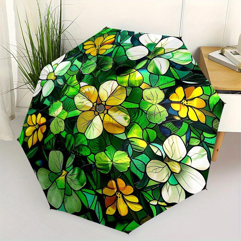 Stunning Stained Panel: Floral FantasyUmbrella, Portable 3-Fold Compact Umbrella for Men & Women Gift