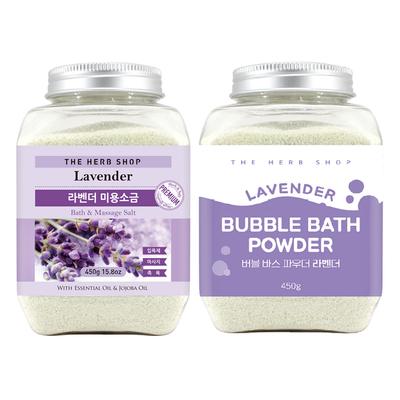 The Herb Shop Beauty Salt + Bubble Bath Powder Набор для ванны и купания для ног, 1 косметическая соль лаванды + 1 пенка для ванн лавандового цвета, 450 г