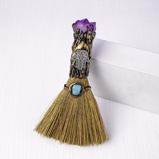Halloween Faux Amethyst Broom Figurine Handmade Healing Stone Fake Crystal Mini Witch