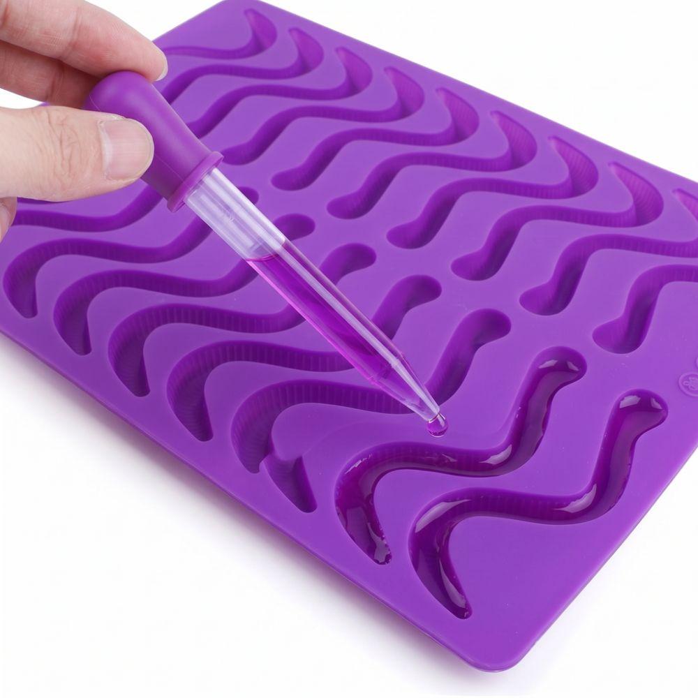 Creative 20 Compartments Silicone Gummy Worm Mold With Dropper Chocolate Candy Mold Cake Decorating Mold Baking
