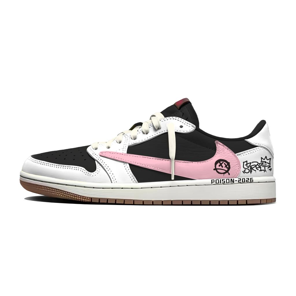 Travis Scott x Jordan Air Jordan 1 Black Pink Travis Scott X AJ1 Low Cushioning Low top Vintage Basketball Shoes Unisex DZ4137-700(Team1698-)