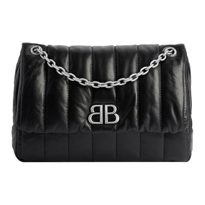 Монако Винтаж Серебряный Логотип BB Металлическая Фурнитура Магнитная Застежка Кожаная Мини Сумка на Плечо Женская сумка на плечо Черный 7816722AASE1000