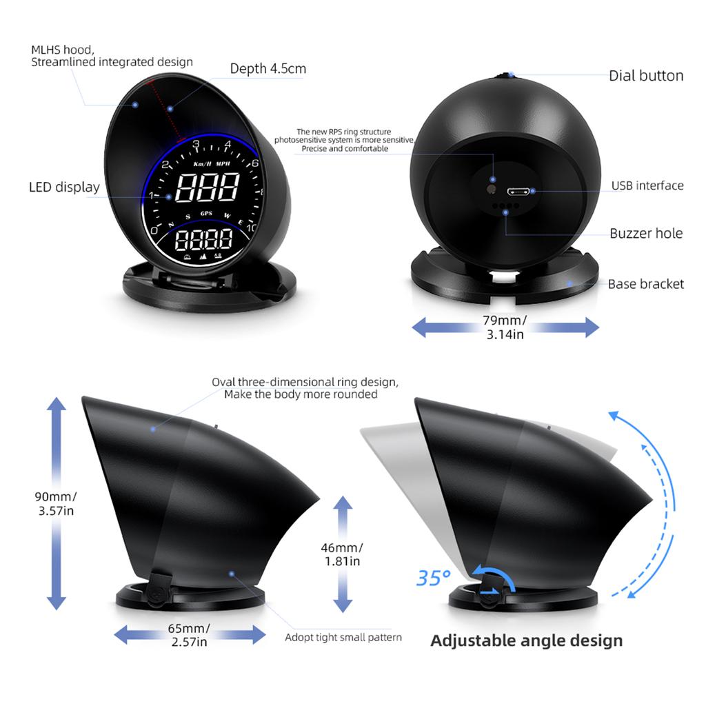 Высокое разрешение HUD для автомобиля на лобовом стекле, сигнализация превышения скорости, спидометр, GPS HUD, цифровые датчики, автоматическое измерение усталости вождения, Remi