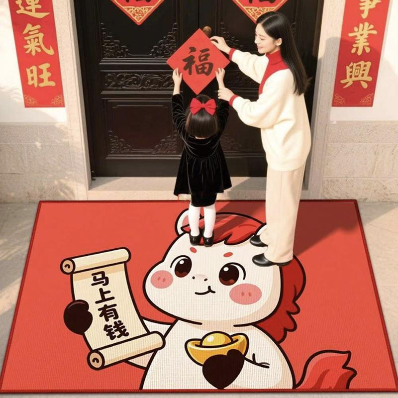 Новый год Лошади Кристальный бархат Коврик для пола Декоративное одеяло Домашний коврик для ног у входа Водопоглощающий Противоскользящий Дверной коврик