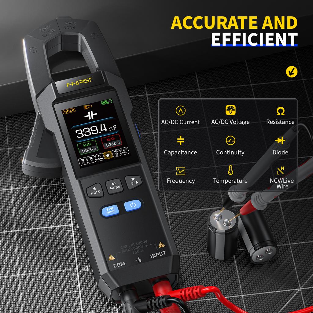 FNIRSI DMC-100 10000 Counts Clamp Meter AC DC Current Digital Multimeter USB Charge 600A Amperimetric Clamp Electrician Tools 5
