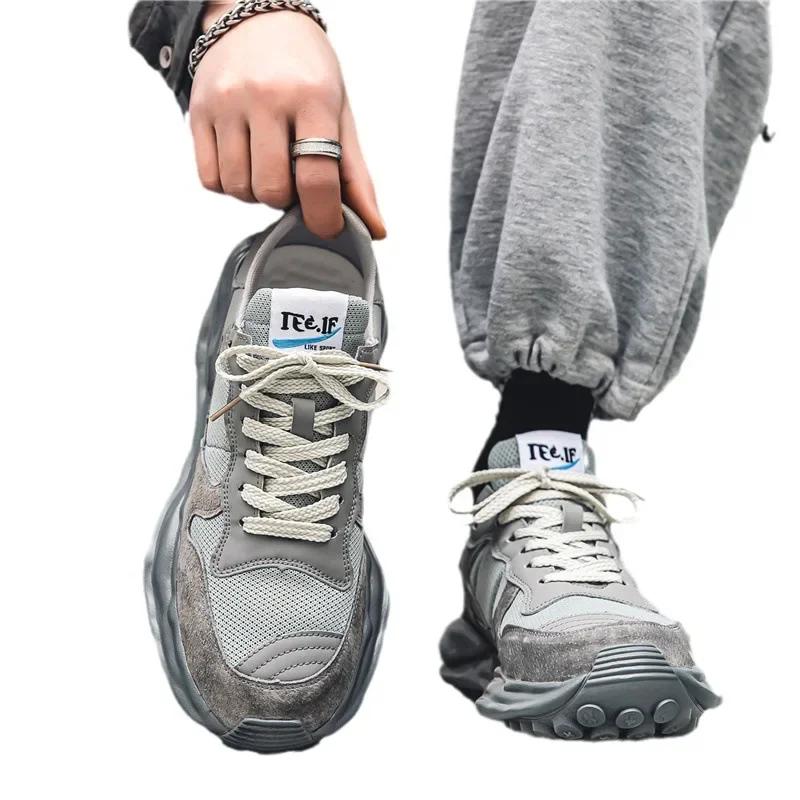 Мужские сетчатые кроссовки на платформе, дышащая мужская обувь, мужские кроссовки на шнуровке, удобные мужские кроссовки из вулканизированной ткани Zapatillas