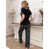Spring Summer Pajamas Set for Women Black Floral Print Short Sleeve Tops and Long Pants Sleepwear Casual Loose Soft Pyjamas Homewear