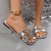 Foreign Trade Large Size Butterfly Slippers Women's New Silver Versatile Soft Sole Comfortable Outer Wear One Word with Sandals
