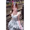 Xiaofei Sleeve Pink Floral Suspender Dress Women's Summer Beauty Gentle Wind Princess Cake Dress Long Skirt