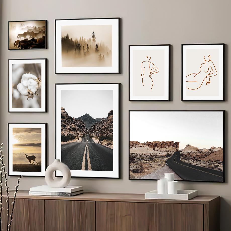 Настенная картина на холсте, High Way, слон, олень, лошадь, хлопковая линия, постеры на скандинавскую тему и принты, настенные панно для гостиной