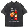 Женские футболки с кислотной стиркой, топы с принтами Aperol Spritz, состаренный круглый вырез, оверсайз, хлопковые футболки, трендовая женская одежда