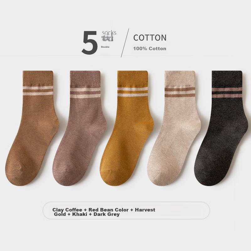 LangSha Women's Pure Cotton Mid-Calf Socks, Anti-Pilling Summer Striped Black Long Socks for Ladies