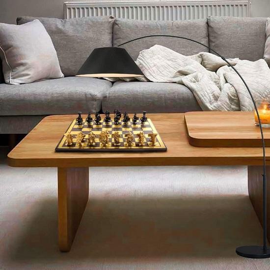 Роскошные шахматы из толстой чистой латуни с ручной гравировкой, вылепленные мастерами, вечно блестящие полированные доски и фигуры, античная черная отделка