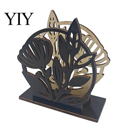Geometric Hollow Napkin Storage Wooden Holder, Black Silhouette Pattern, Decorative Vertical Modern Farmhouse Table Holder Stand, Boho Style