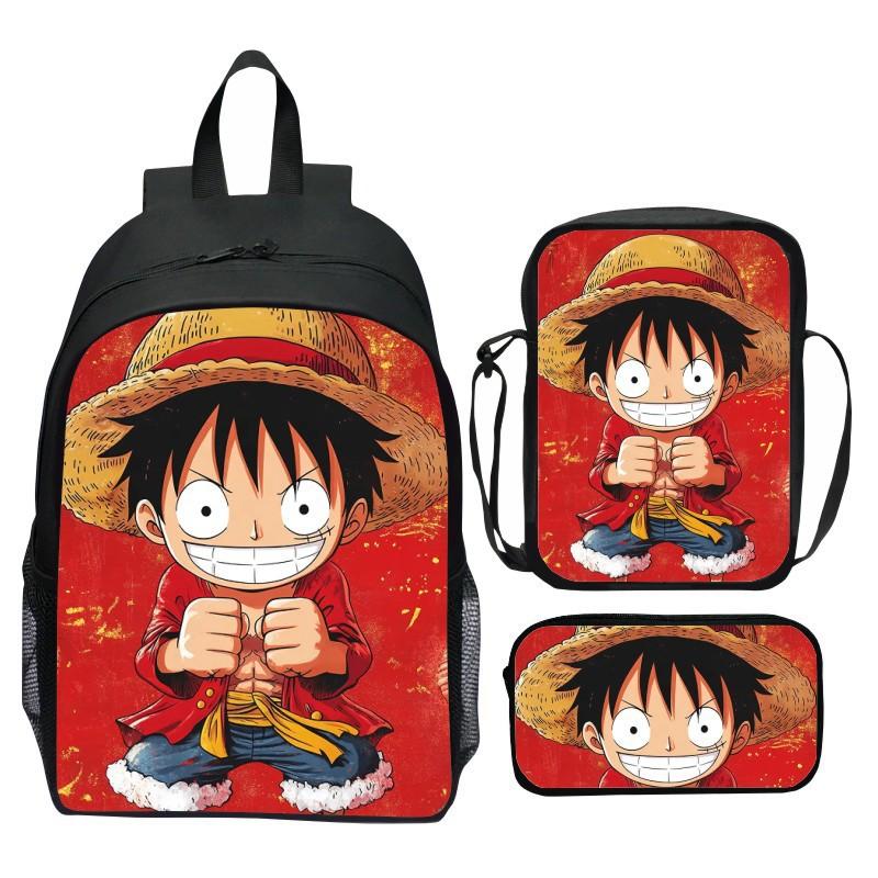One Piece Printed 3-Piece Backpack Set Cartoon Pirate Navy Elementary School Bag Large Capacity Water-Resistant Kids Backpack