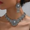 2025 Новые Ретро Преувеличенные Бирюзовые Серьги Комплект с Ожерельем Женский Индийский Этнический Стиль Бусины Винтажный Подходит Для Свадьбы
