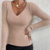 2024 Осень Зима Женский Однотонный Трикотажный V-образный вырез Полосатый Пуловер Длинный рукав Однотонный Пуловер Топы Модная Одежда