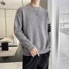 Men's Autumn/Winter Striped Round Neck Wool Sweater - Trendy Casual Long-Sleeved Knit Shirt, Korean Style