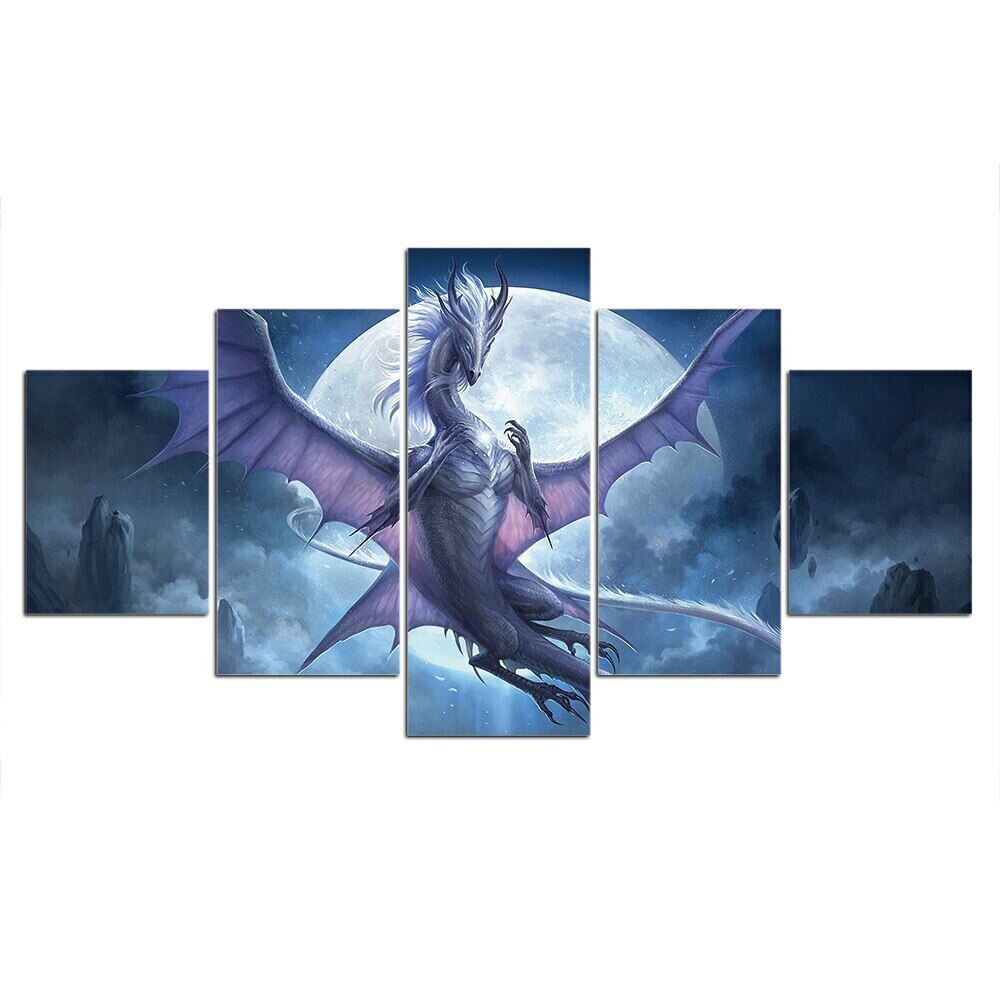 5 шт. Летающий Фиолетовый Дракон Луна Декор Холст Стены Искусства HD Печать Картины Домашний Декор Аннотация Современный 5 Шт. Без Рамки Декор Комнаты