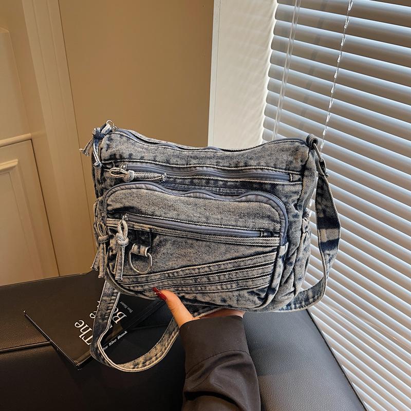 Retro denim bag women's 2025 new fashion commuter tote bag casual simple large capacity shoulder crossbody