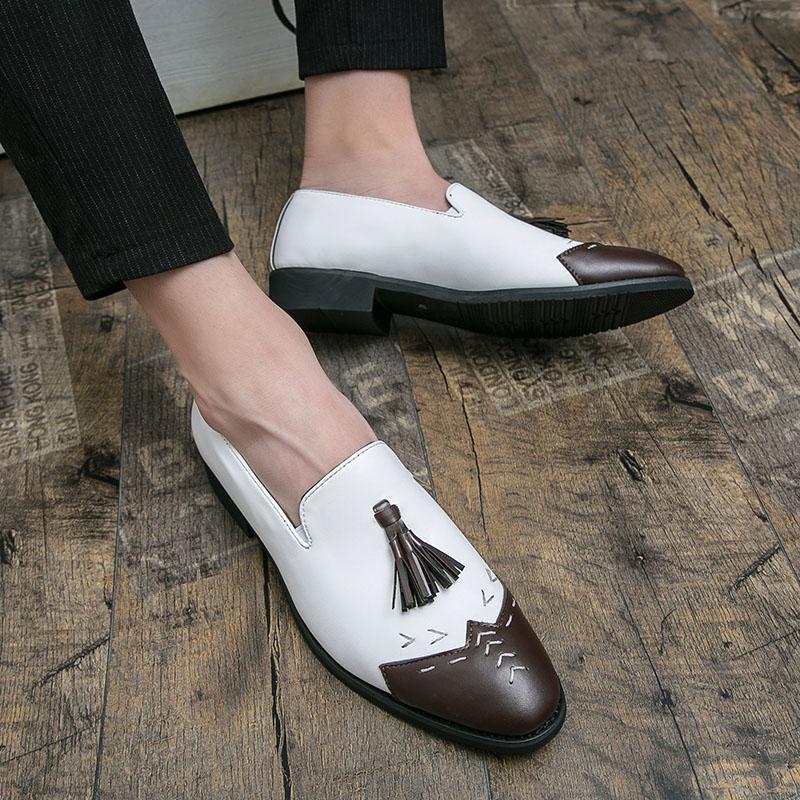 Ретро Мужские Черно-Белые Лоскутные Кисточки Лакированная Кожа Броги Платье Формальные Остроносые Деловые Оксфорды Свадебная Вечерняя Обувь