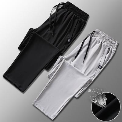 Высококачественные эластичные брюки Ice Silk, мужские прямые брюки на плоской подошве, быстросохнущие, летние, удобные, дышащие, спортивные, повседневные, свободные, трендовые