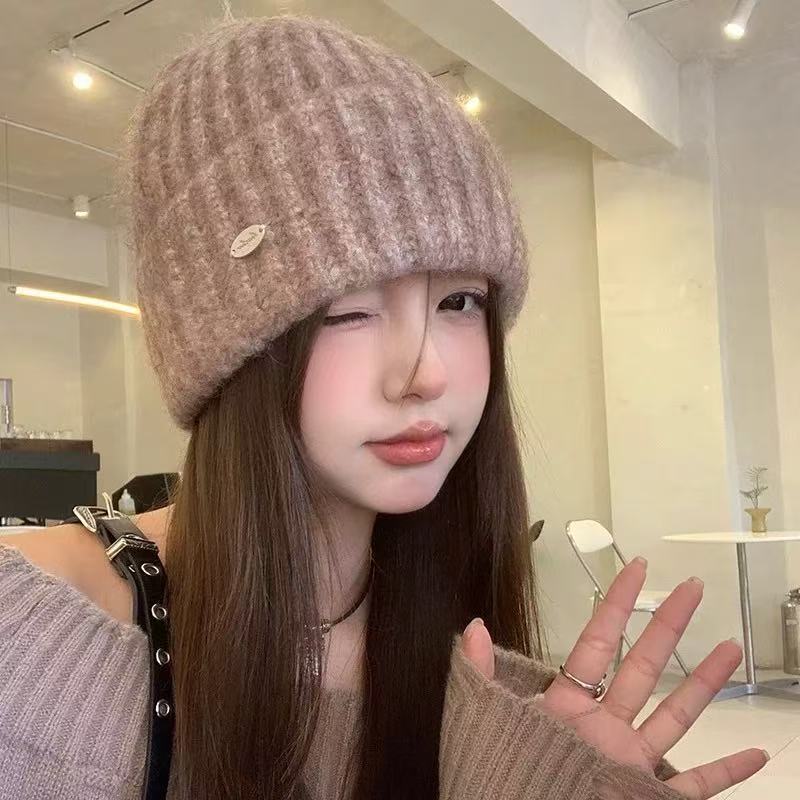 Soft and Skin Friendly Off White Knitted Hat for Women Thickened Warm Woolen Hat for Autumn and Winter Outdoor Windproof Ear Protecting Hat Cold Hat